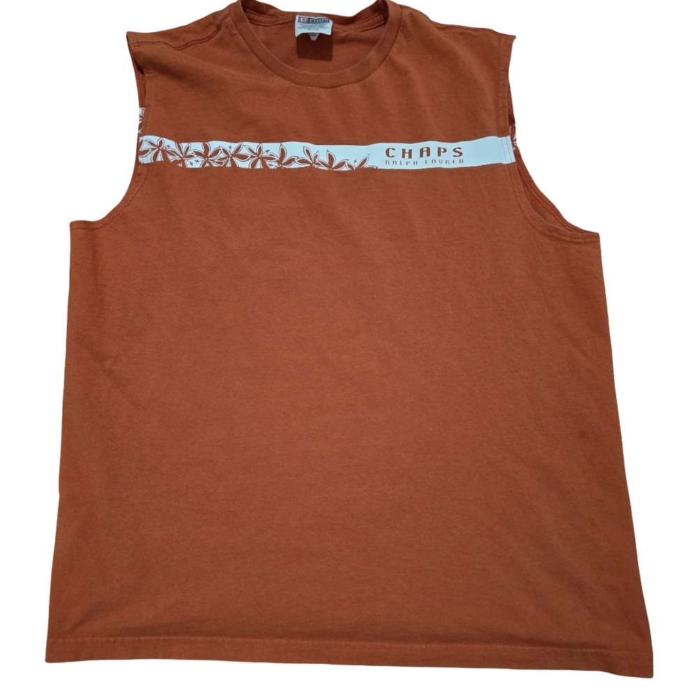 VINTAGE Chaps Ralph Lauren Men Tank Top XL Orange Surfer Sleeveless Shirt